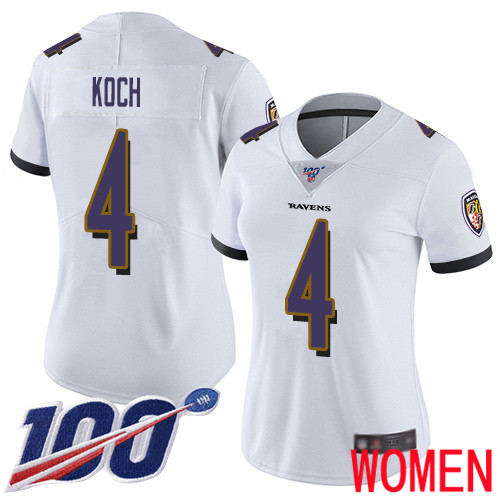 Baltimore Ravens Limited White Women Sam Koch Road Jersey NFL Football #4 100th Season Vapor Untouchable